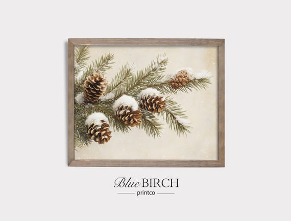 Snowy Pinecone Wall Art Rustic Christmas Botanical Pine Print Neutral Holiday Farmhouse Decor Cozy Winter Nature 133
