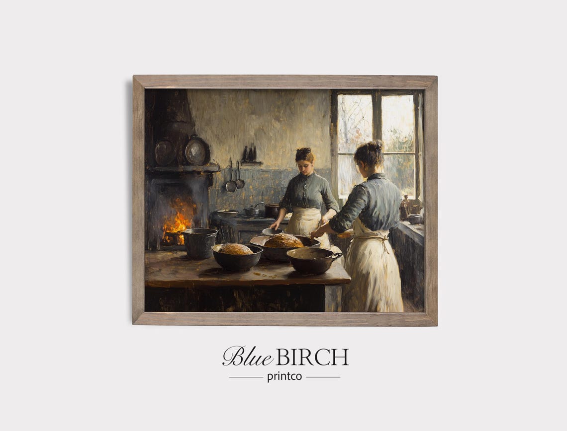 Vintage Kitchen Women Baking Bread Farmhouse Harvest Warmth Poster