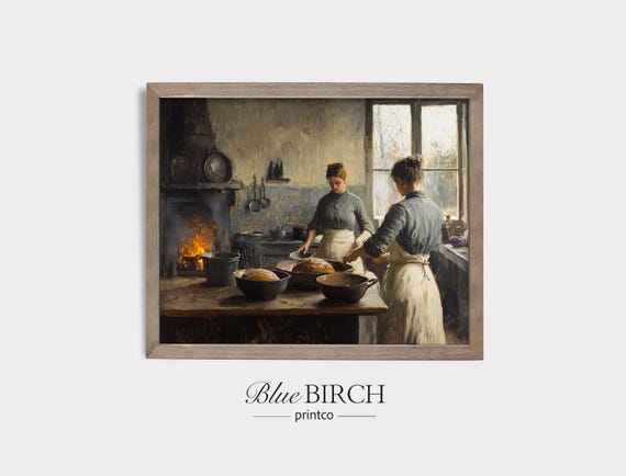 Vintage Kitchen Women Baking Bread Farmhouse Harvest Warmth Poster