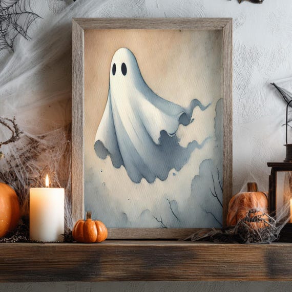 Wall Art Print Vintage Halloween Decor Minimalist Neutral Poster Spooky Season Watercolor Fall Living Room Cute Floating