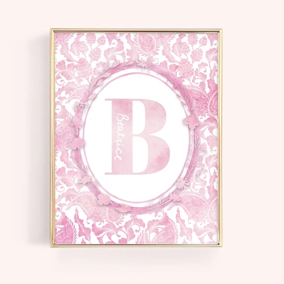 Pink Floral Initial B Beatrice Name Nursery Room Decor Poster