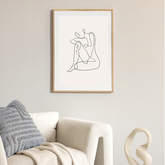 Abstract Single Line Woman Silhouette Wall Art Japandi Neutral Room Decor Modern Downloads