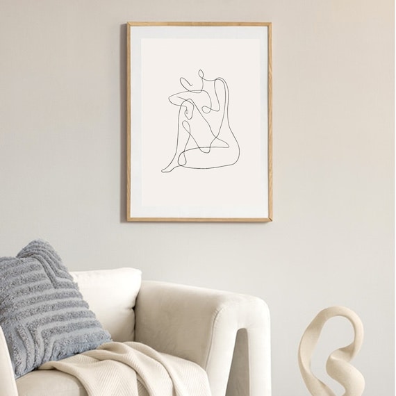 Minimalist Single Line Woman Silhouette Neutral Japandi Art Poster