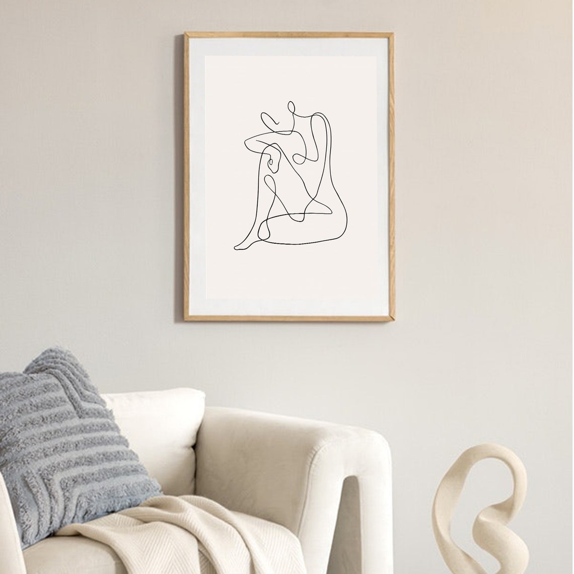 Minimalist Single Line Woman Silhouette Neutral Japandi Art Poster