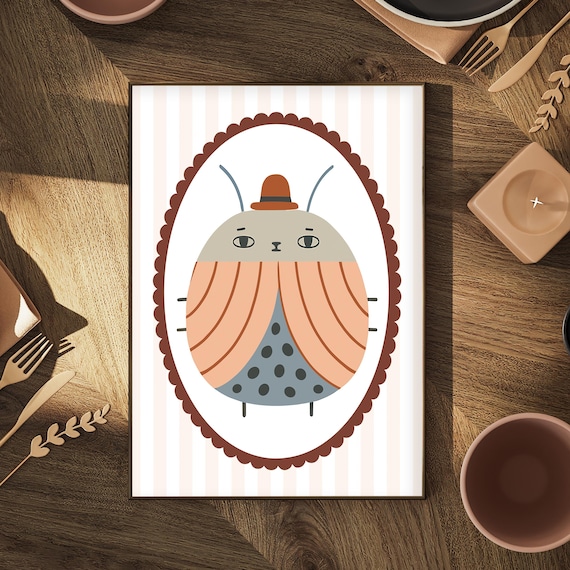 Gentleman Bug Bowler Hat Whimsical Insect Nursery Playroom Wall Poster