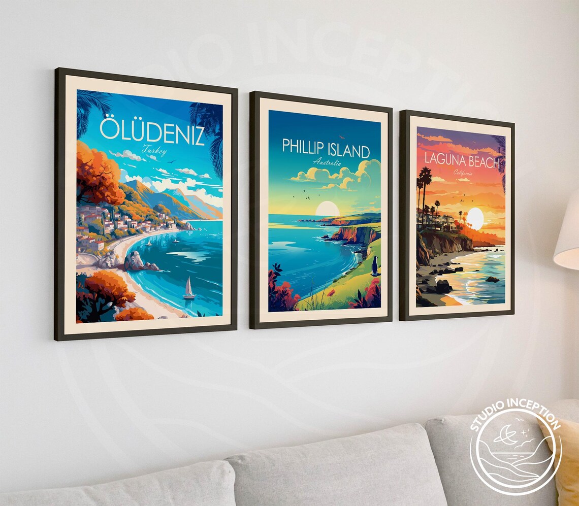 Ldeniz Turkey Travel Poster, Beach Landscape Art Print - Image 2