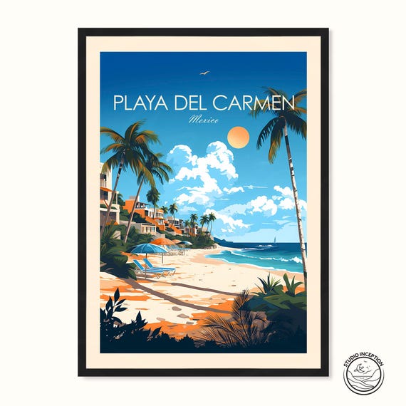 Playa Del Carmen Traditional Travel Print Mexico Wall Art Playa Del Carmen Poster Personalised Travel Gift For Art Lovers Home Decor Gift