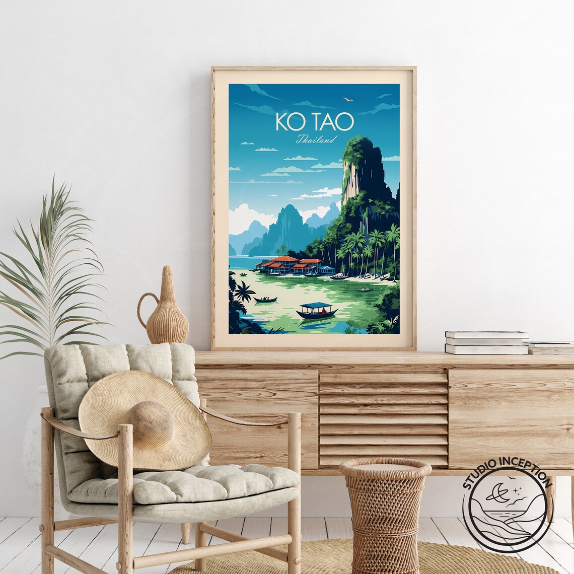 Ko Tao Thailand Tropical Bay Longtail Boats Island Travel Poster - Image 2