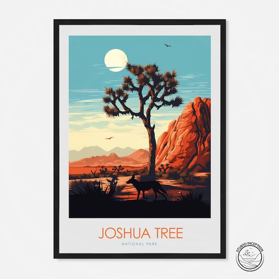 Joshua Tree National Park Desert Coyote Sunset Travel Poster