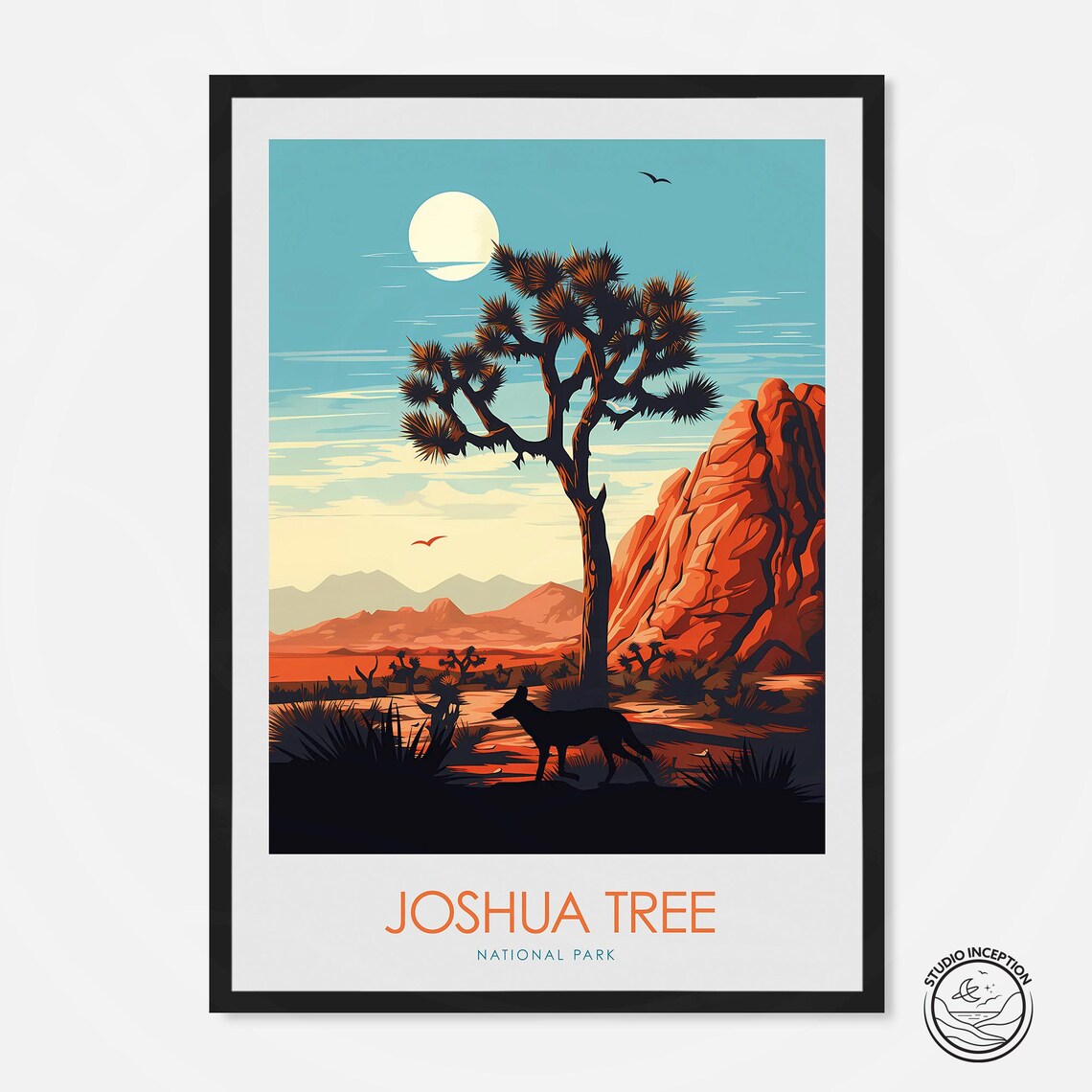 Joshua Tree National Park Desert Coyote Sunset Travel Poster