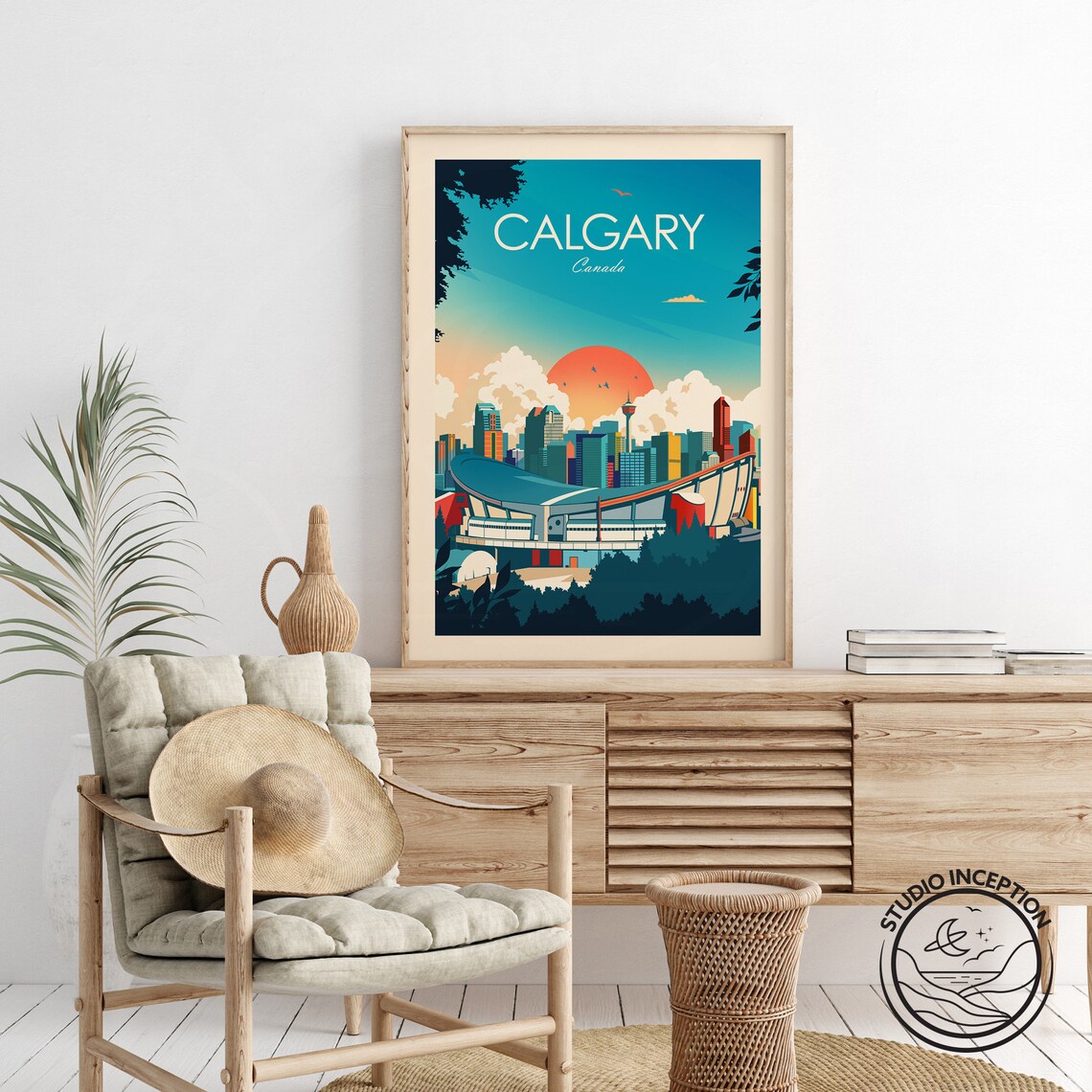 Calgary Canada Skyline Saddledome Tower Sunset Cityscape Travel Poster - Image 2
