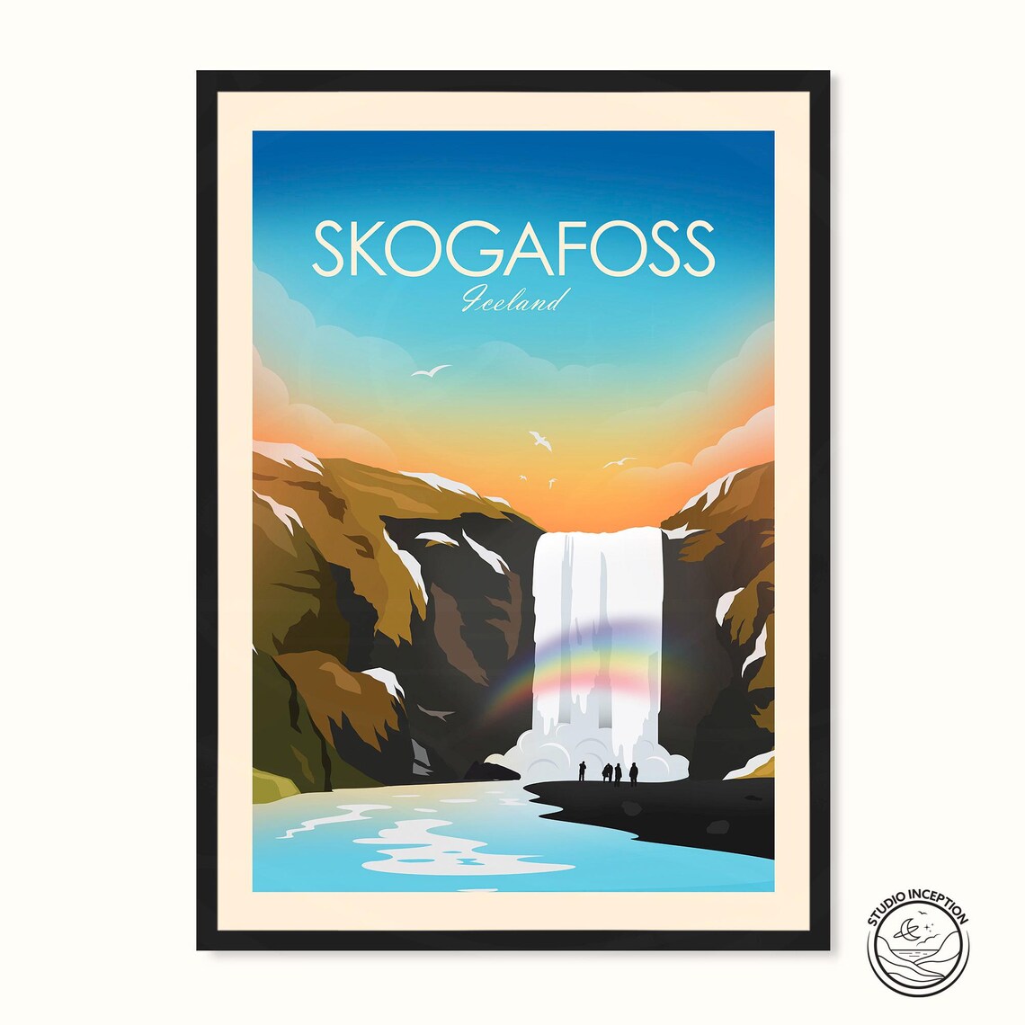Iceland Skogafoss Travel Poster, Gallery Wall Print
