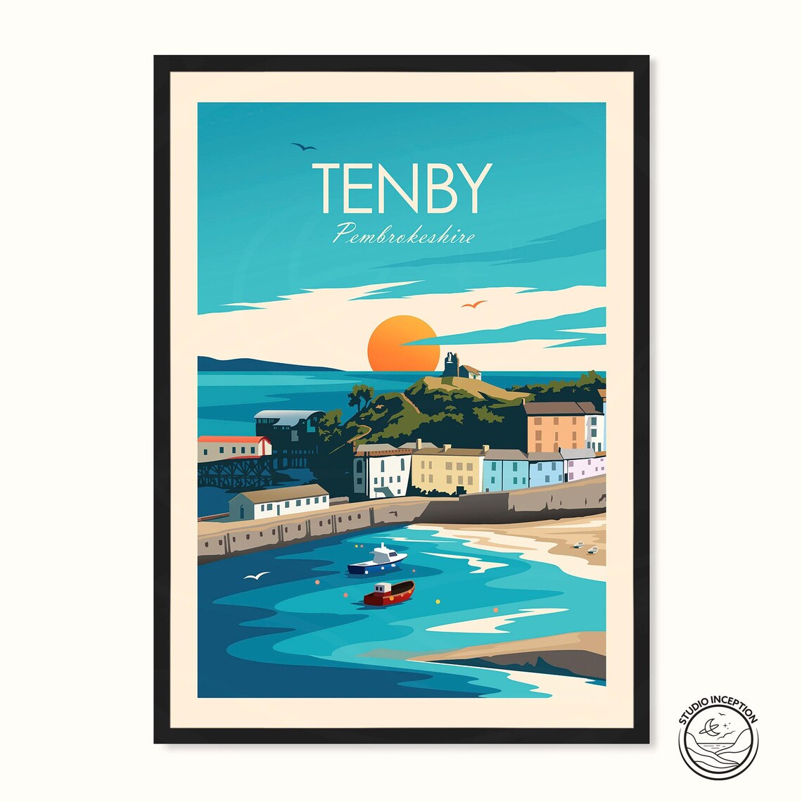 Tenby Harbour Travel Poster, Pembrokeshire Wales