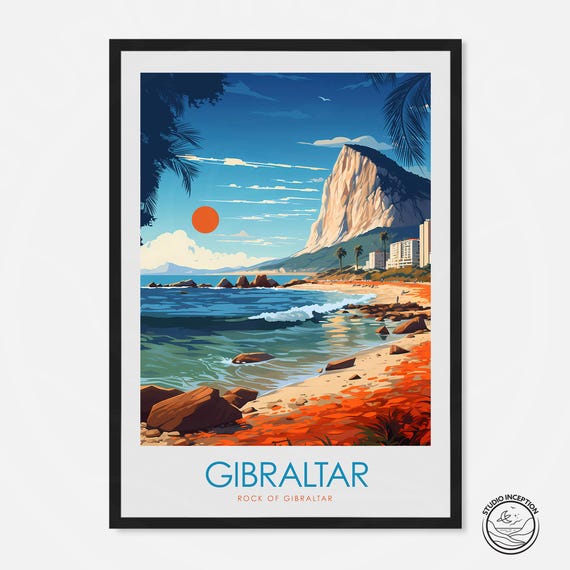 Rock Of Gibraltar Print Wall Art Gibraltar Gift Framed Travel Prints Landmark Prints Custom Travel Art Coastal Prints Travel Decor