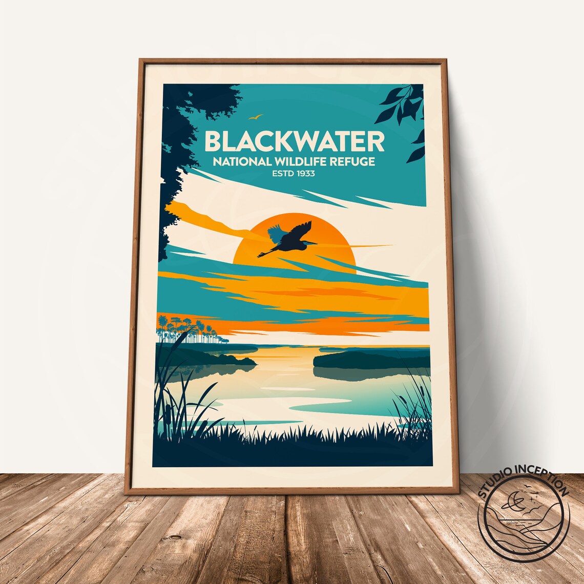 Blackwater National Wildlife Refuge Heron Sunset Marsh Poster - Image 3