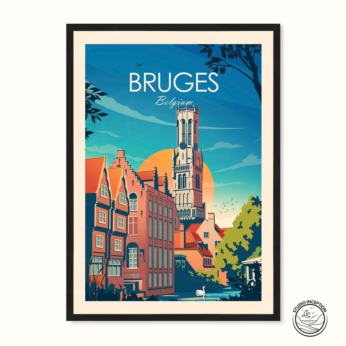Bruges Traditional Travel Poster, Belgium Wall Art
