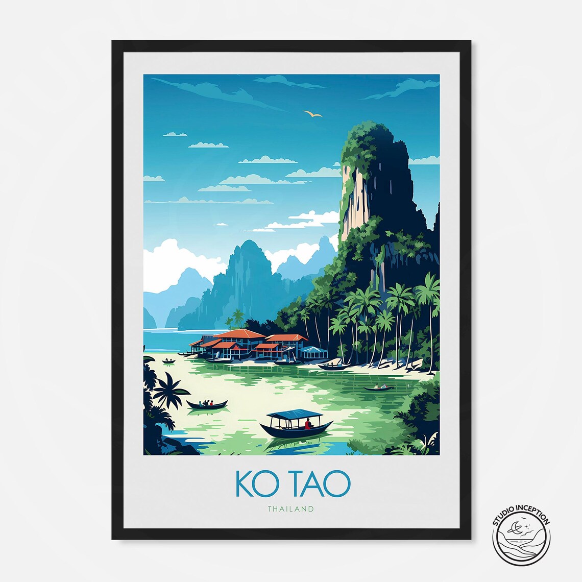 Ko Tao Thailand Tropical Island Longtail Boat Bay Travel Poster