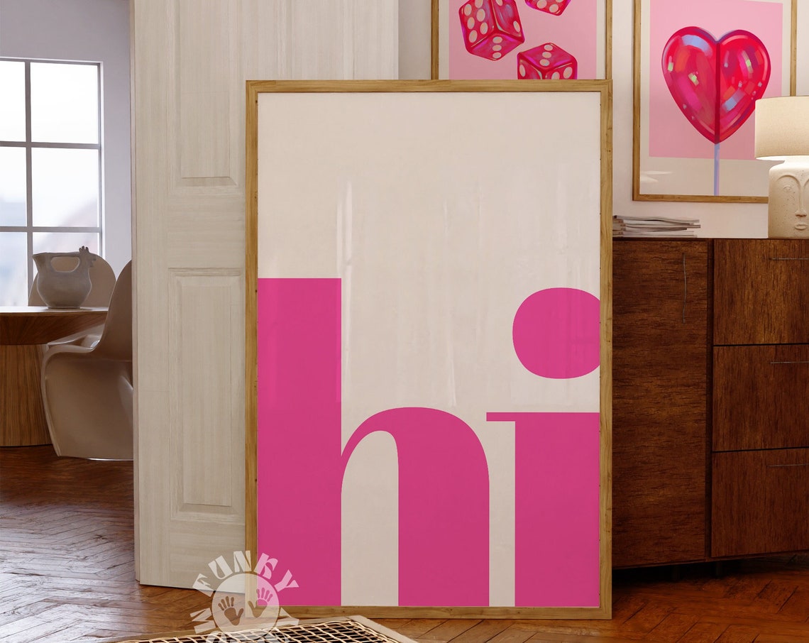 Giant Pink Hi Letters Minimalist Typography Statement Poster