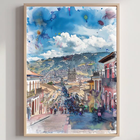 Quito Ecuador South America Watercolor Travel Poster