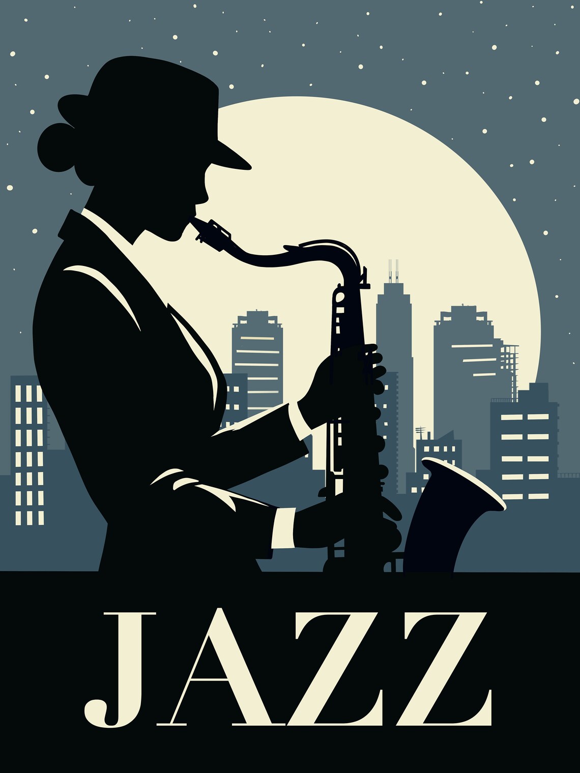 Jazz Saxophonist Woman Silhouette Playing Under the Full Moon Poster - Image 3