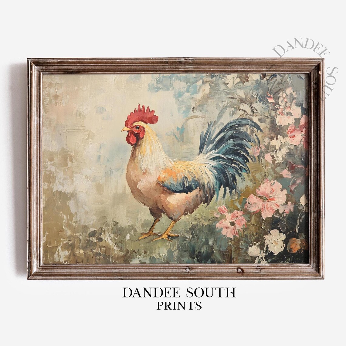 Vintage Rooster Oil Painting French Farmhouse Country Kitchen Wall Art