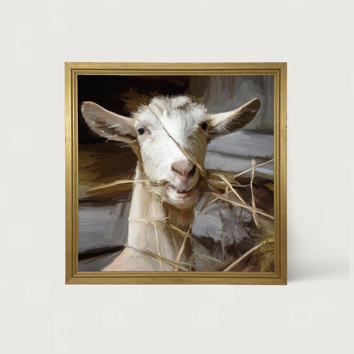 Goat Eating Grass Funny Farm Animal Art Print