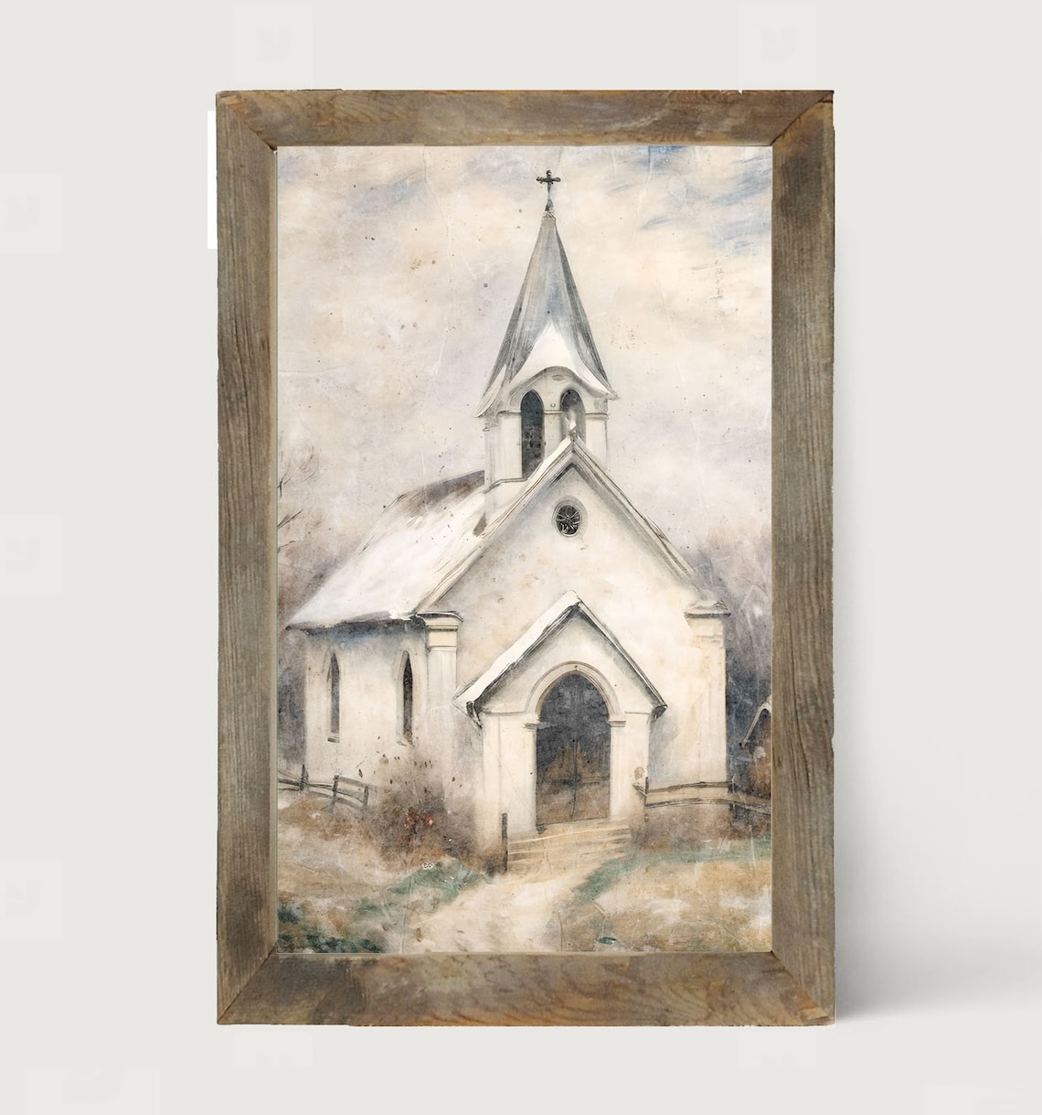 Rustic White Church With Fence, Country Church Art Print - Image 3