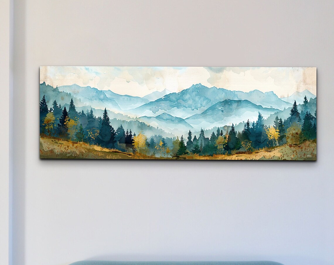 Panoramic Klamath Mountain Mid Century Modern Mountain Wall Art