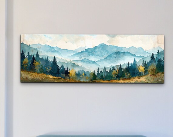 Panoramic Klamath Mountain Mid Century Modern Mountain Wall Art