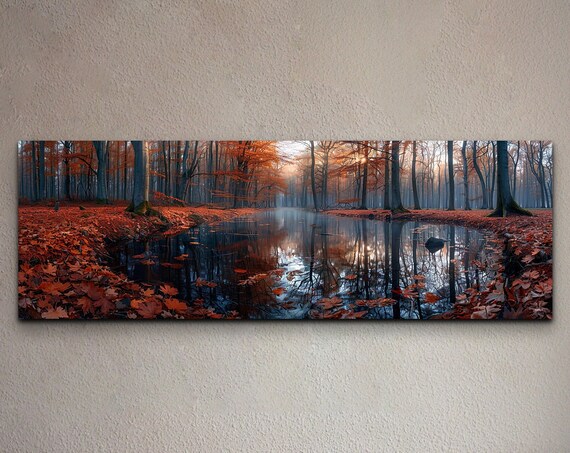 Autumn Forest Pond Mirror Reflection Fall Leaves Photographic Poster
