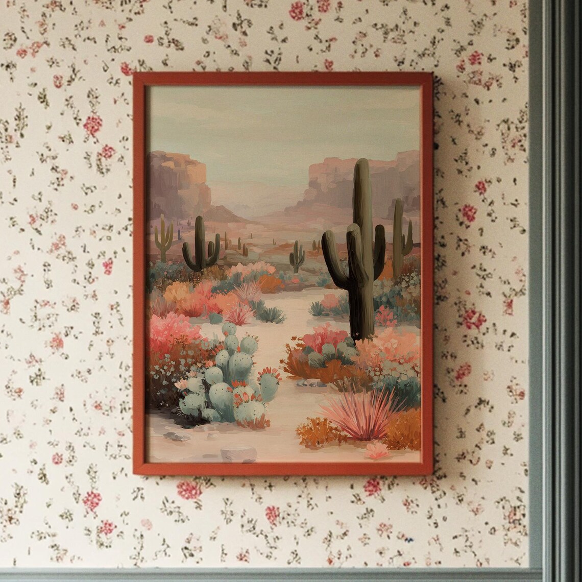 Desert Canyon Cactus Landscape Pastel Boho Southwest Nature Poster