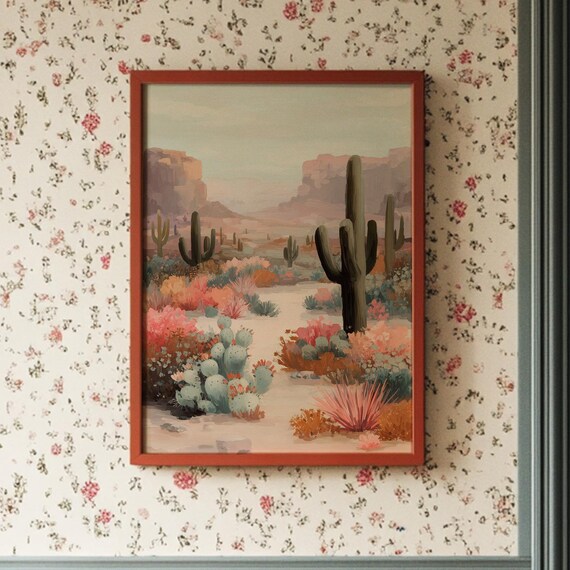 Desert Canyon Cactus Landscape Pastel Boho Southwest Nature Poster