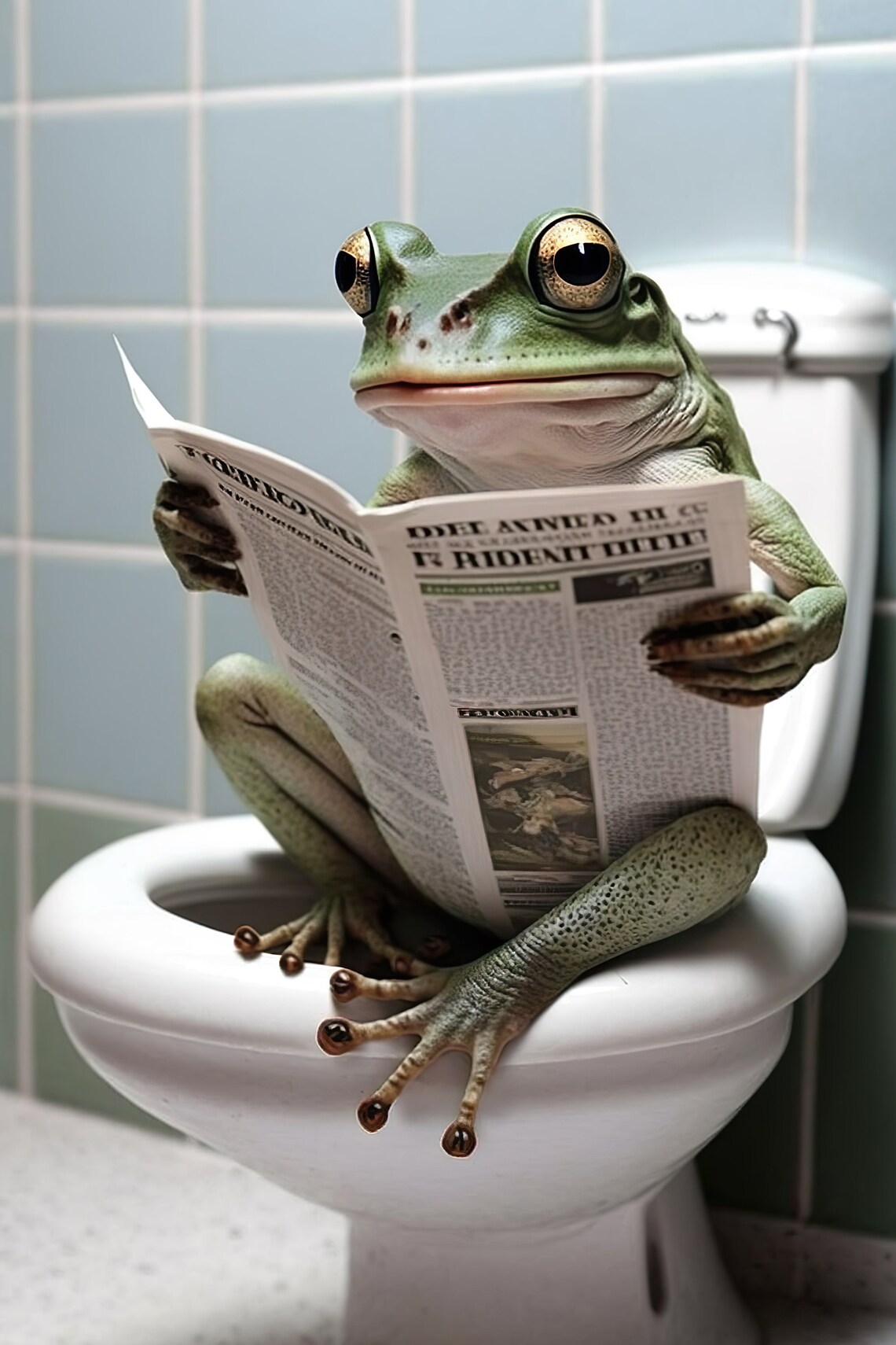 Frog Reading Newspaper Bathroom Humor Art Print