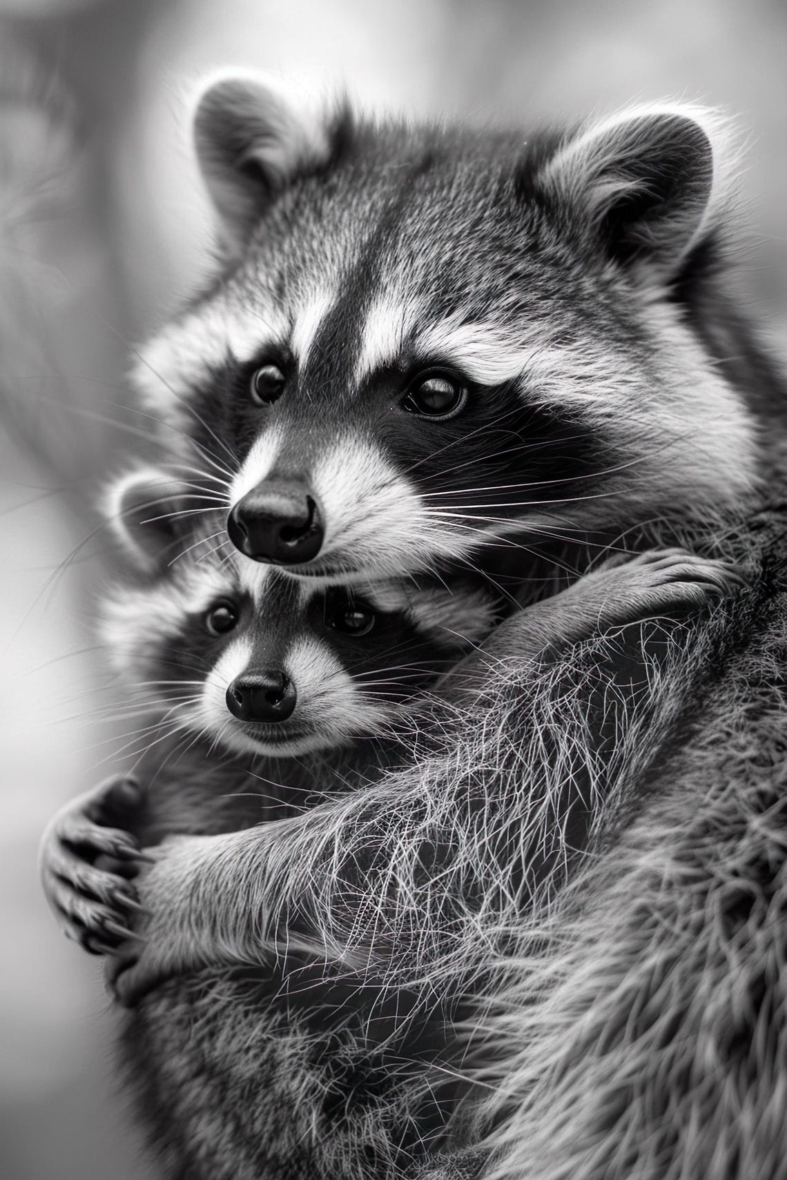 Mom Baby Raccoon Cute Animal Wall Art Nursery Room Bedroom Prints Cute Vintage Style Animal Photo Mommy And Me Ai Art