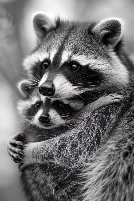 Mom Baby Raccoon Cute Animal Wall Art Nursery Room Bedroom Prints Cute Vintage Style Animal Photo Mommy And Me Ai Art