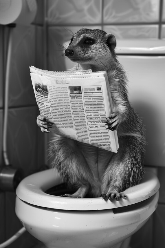 Mongoose Reading Newspaper on Toilet Funny Bathroom Humor Poster