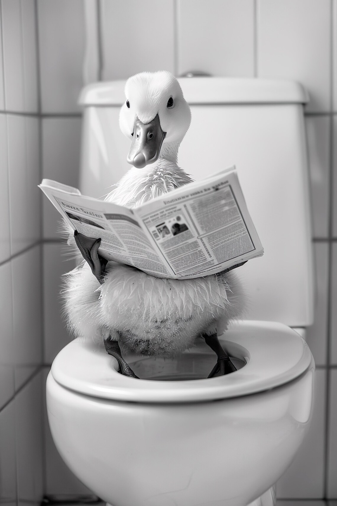 Duck Sitting on the Toilet Reading Newspaper, Poster