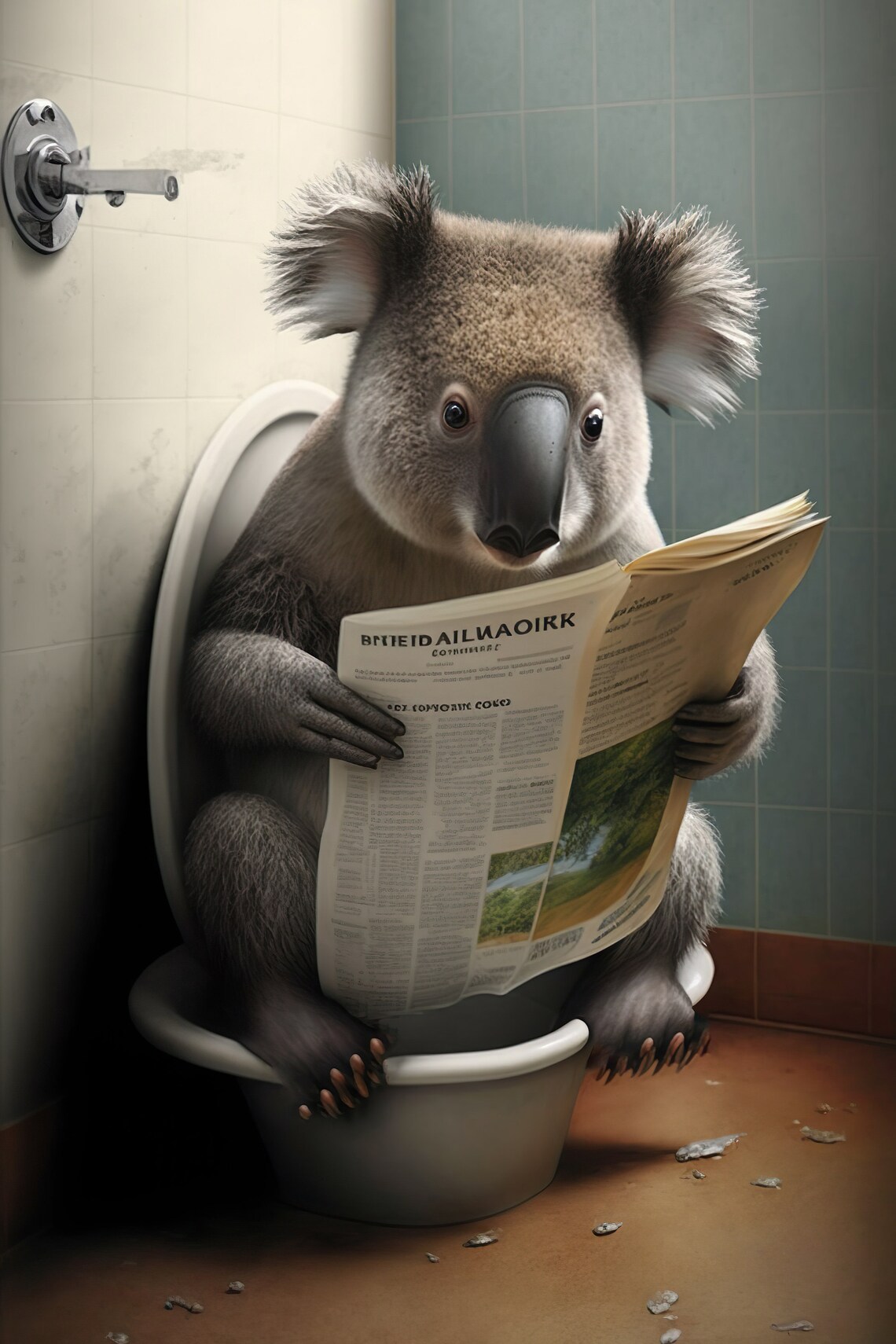 Koala Bear Reading Newspaper Bathroom Humor Art Print