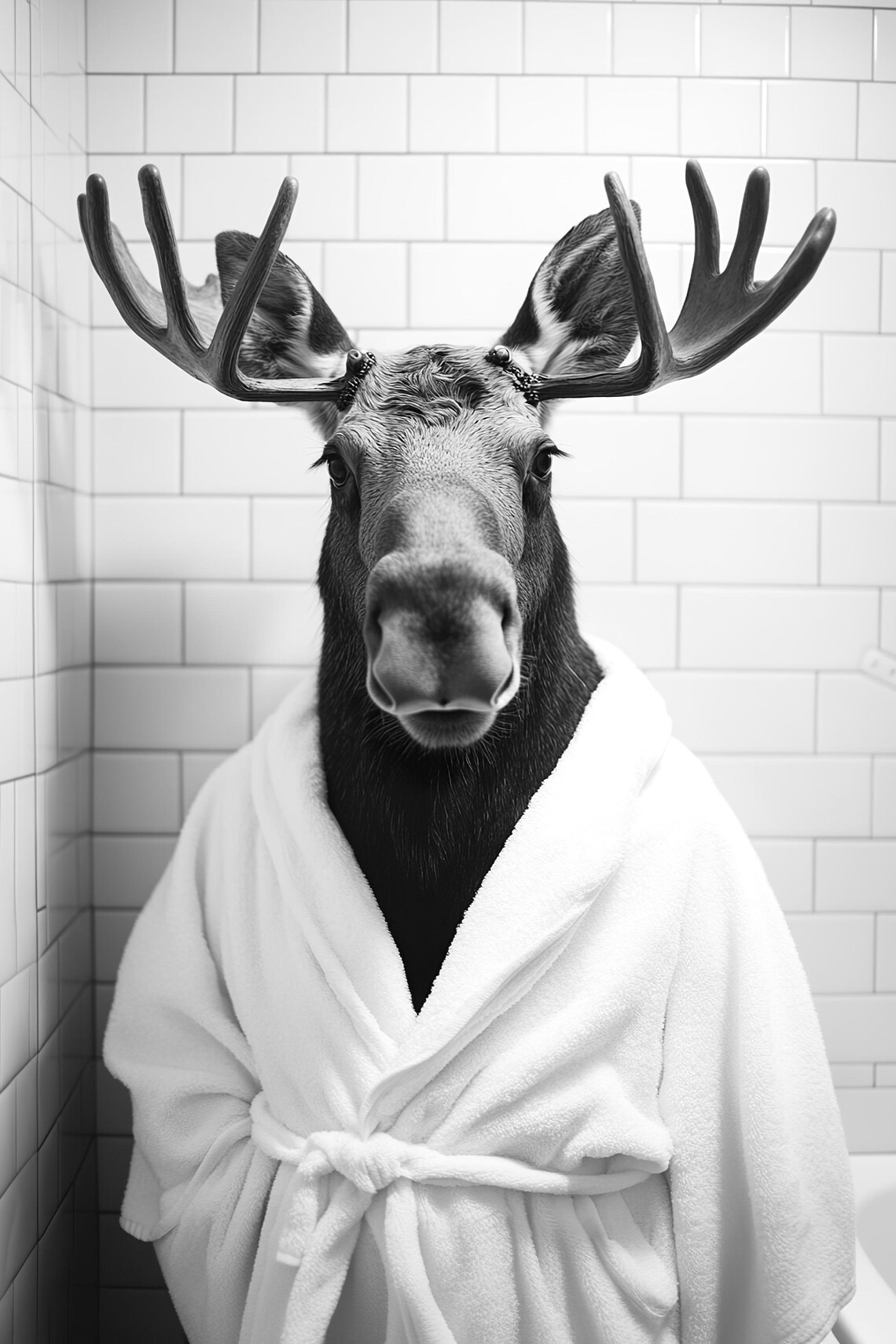 Moose In A Bathrobe Funny Bathroom Retro Art Print - Image 2