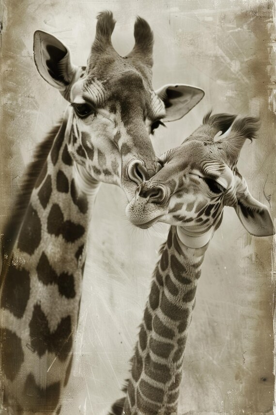 Mom and Baby Giraffe Cute Vintage Nursery Art Print