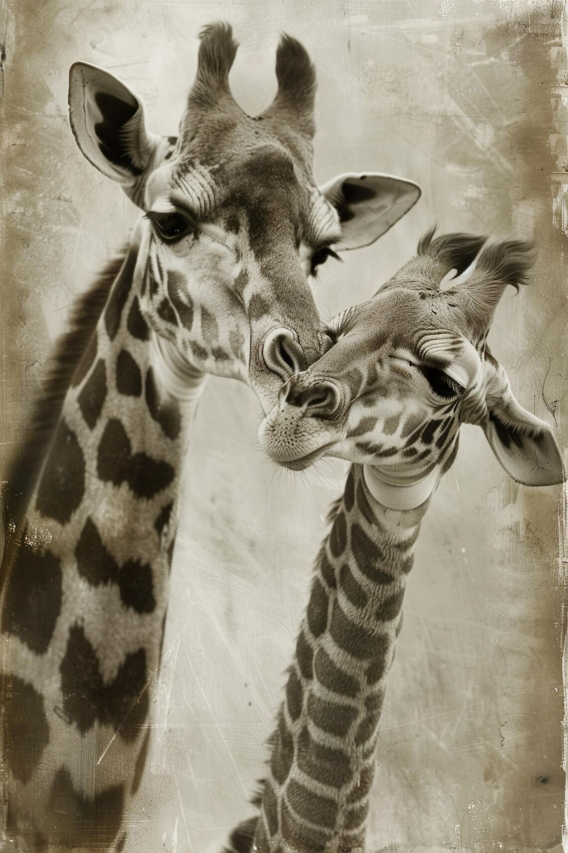 Mom and Baby Giraffe Cute Vintage Nursery Art Print