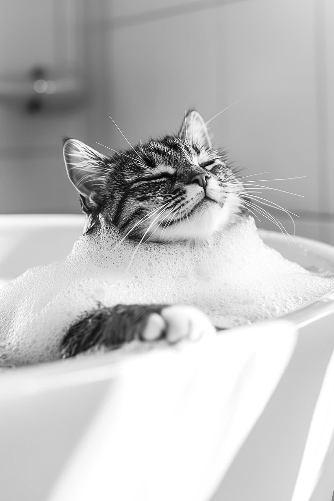 Cat In The Bathtub Funny Bathroom Art Print, Vintage Retro
