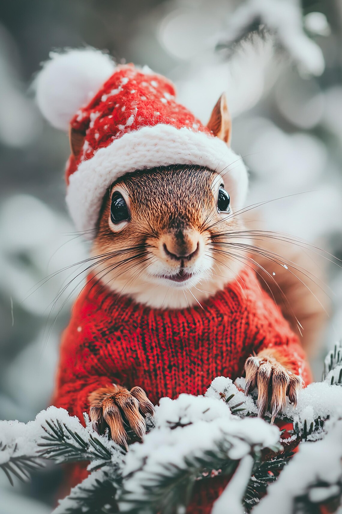 Cute Christmas Squirrel Retro Winter Art Print - Image 2