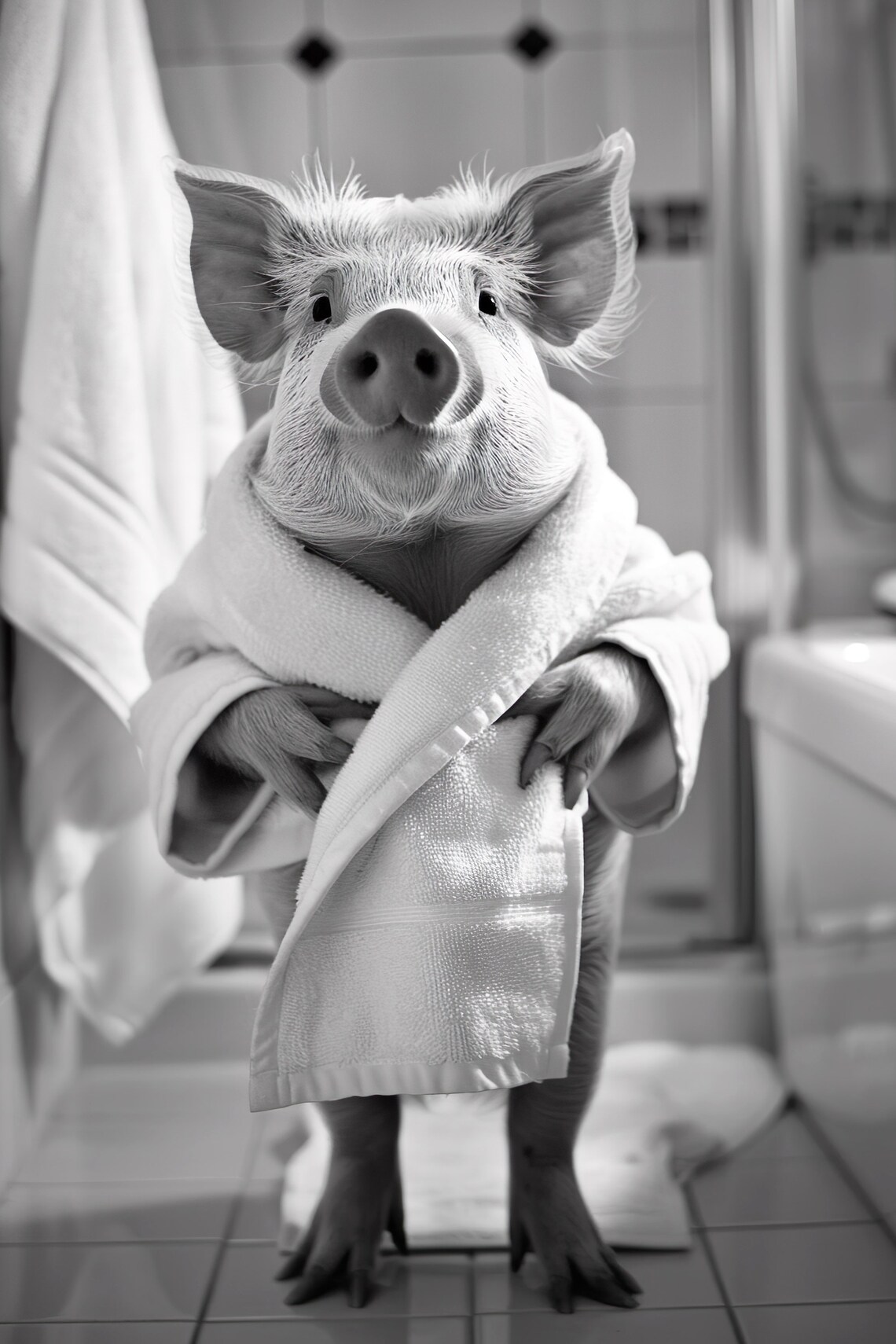 Pig In A Bathrobe Funny Bathroom Art Print