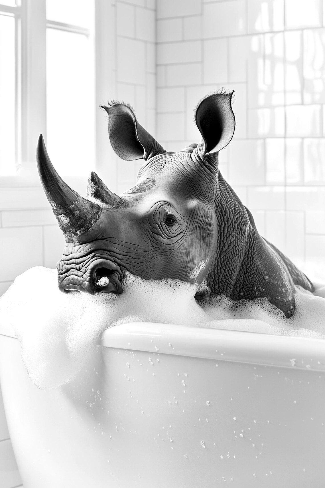 Rhino Bubble Bath Framed Black And White Bathroom Humor Animal Poster - Image 2