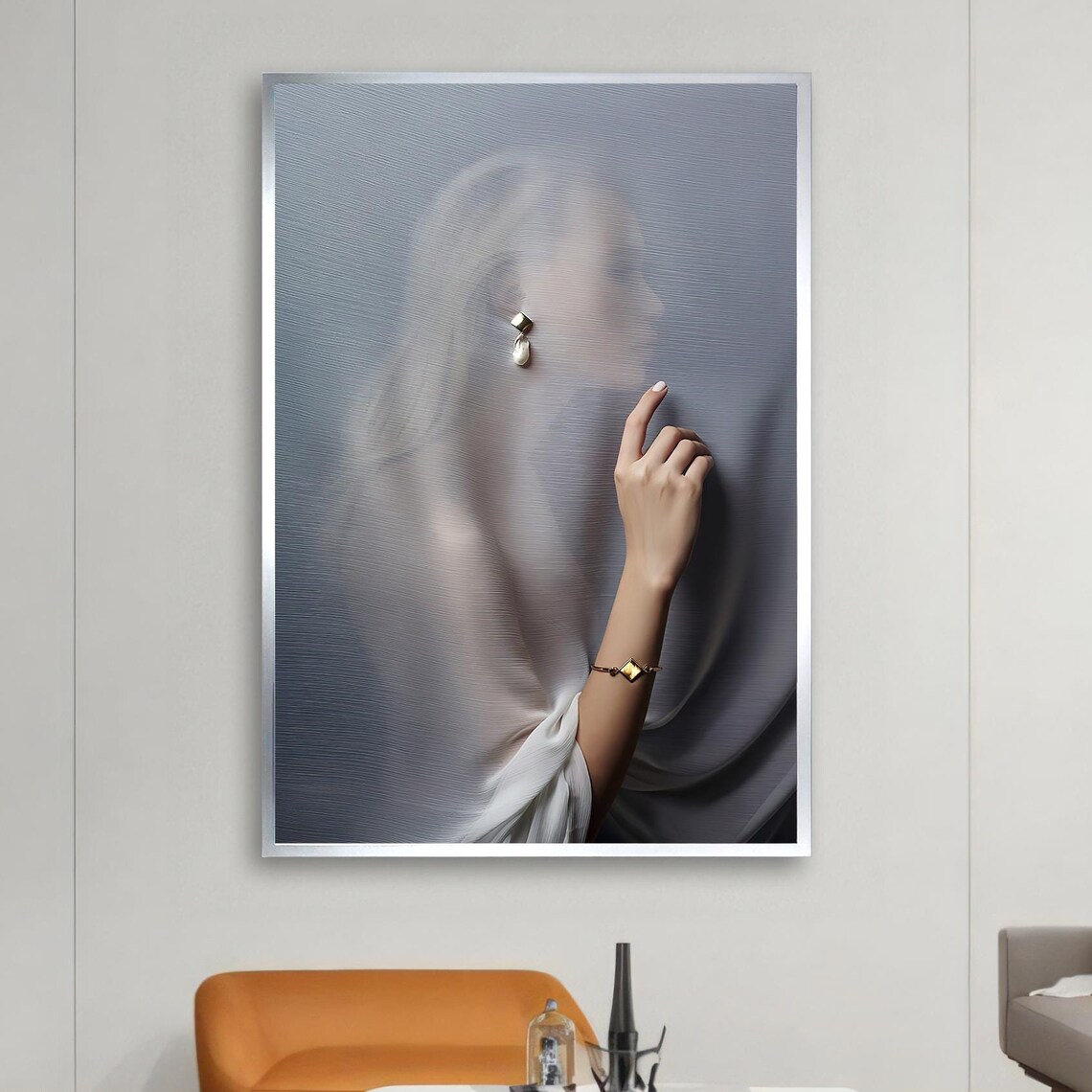 Blurred Woman Behind Sheer Fabric Modern Fashion Art Photography Poster