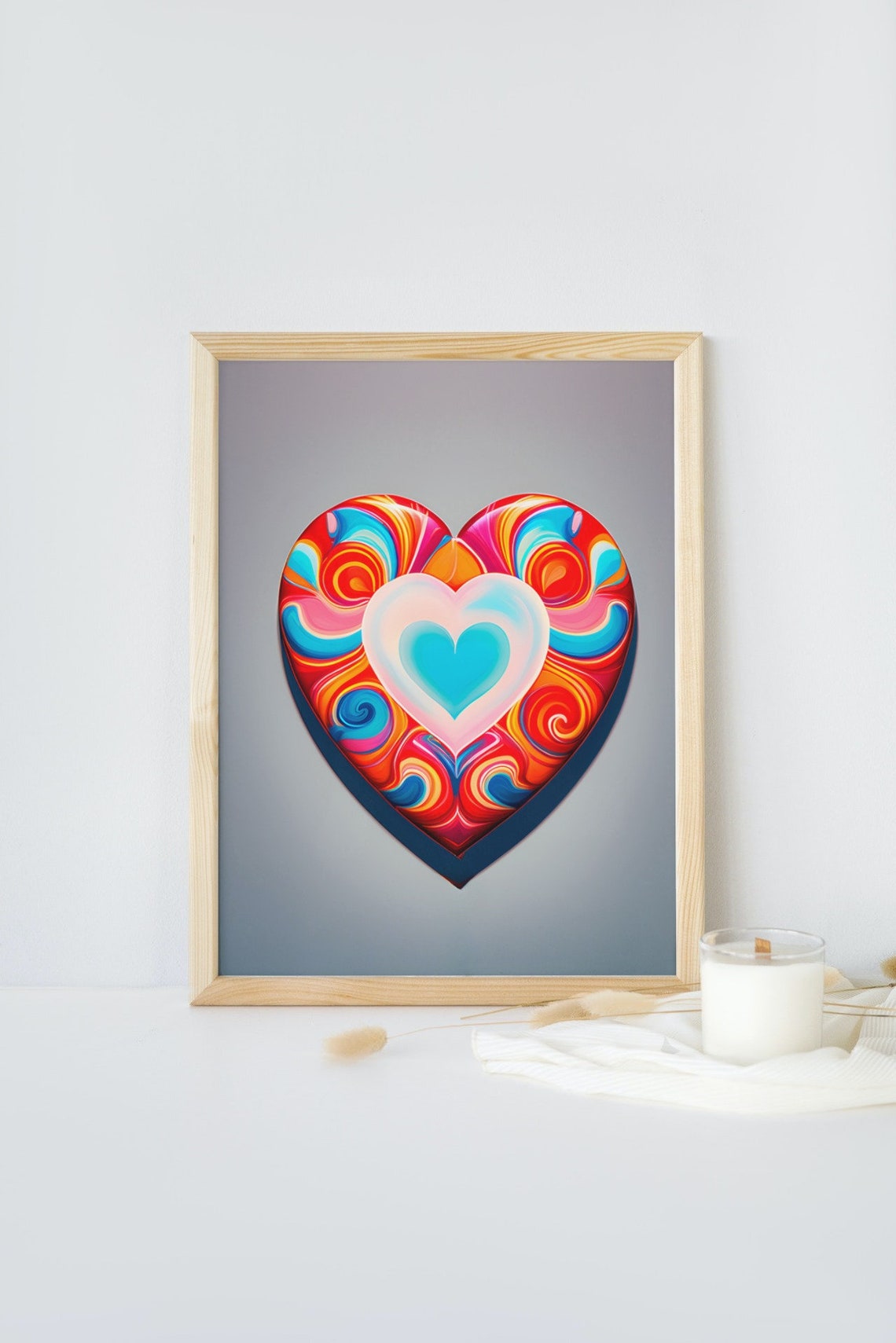 Psychedelic Swirl Heart Colorful Retro Groovy Love Art Poster