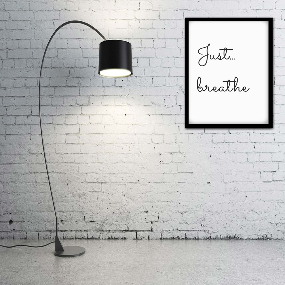 Just Breathe Inspirational Quote Script Minimalist Calm Wall Poster - Image 2