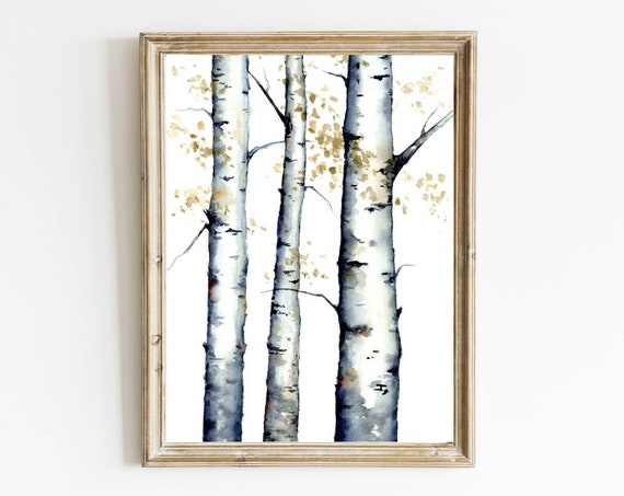 Aspen Tree Print, Birch Forest Watercolor