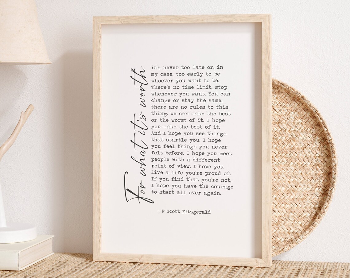 F. Scott Fitzgerald Quote Art Print, Bedroom Decor